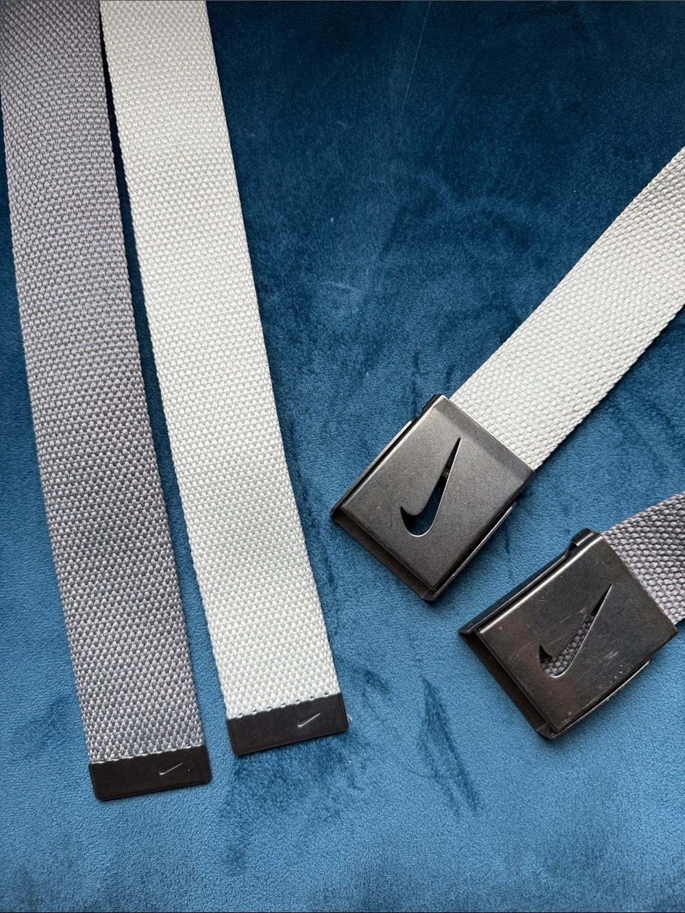 Nike Web Belt Duo in Gray and White with Swoosh Buckles